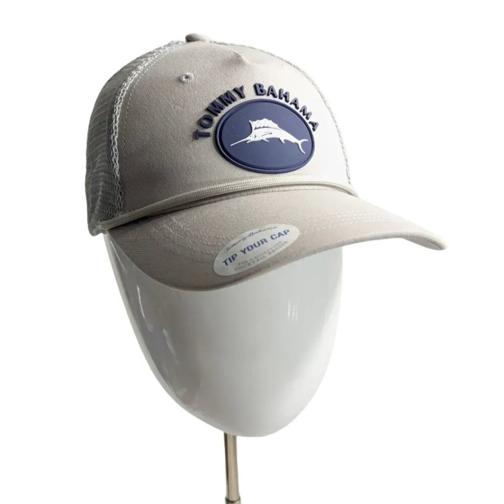 Tommy Bahama Marlin Logo Trucker Hat Gray Mesh Snapback Baseball Cap NEW